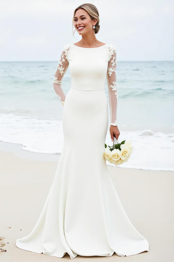 Robe de mariée en satin scoop scoop sirène blanche avec dentelle
